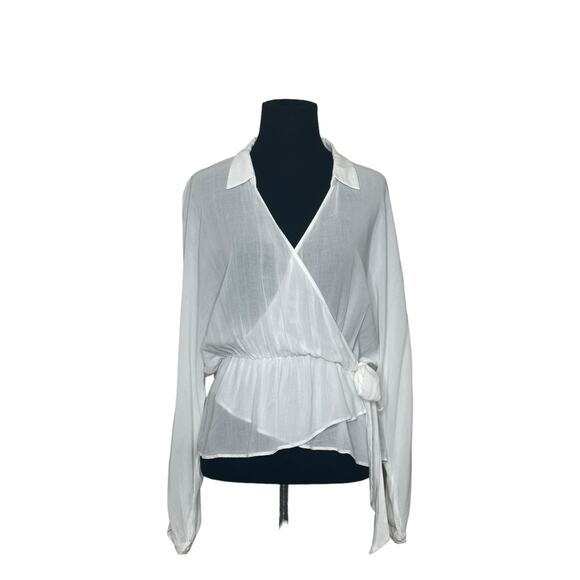 Zara white sheer long sleeves crossed front peplum blouse size small - Picture 4 of 12